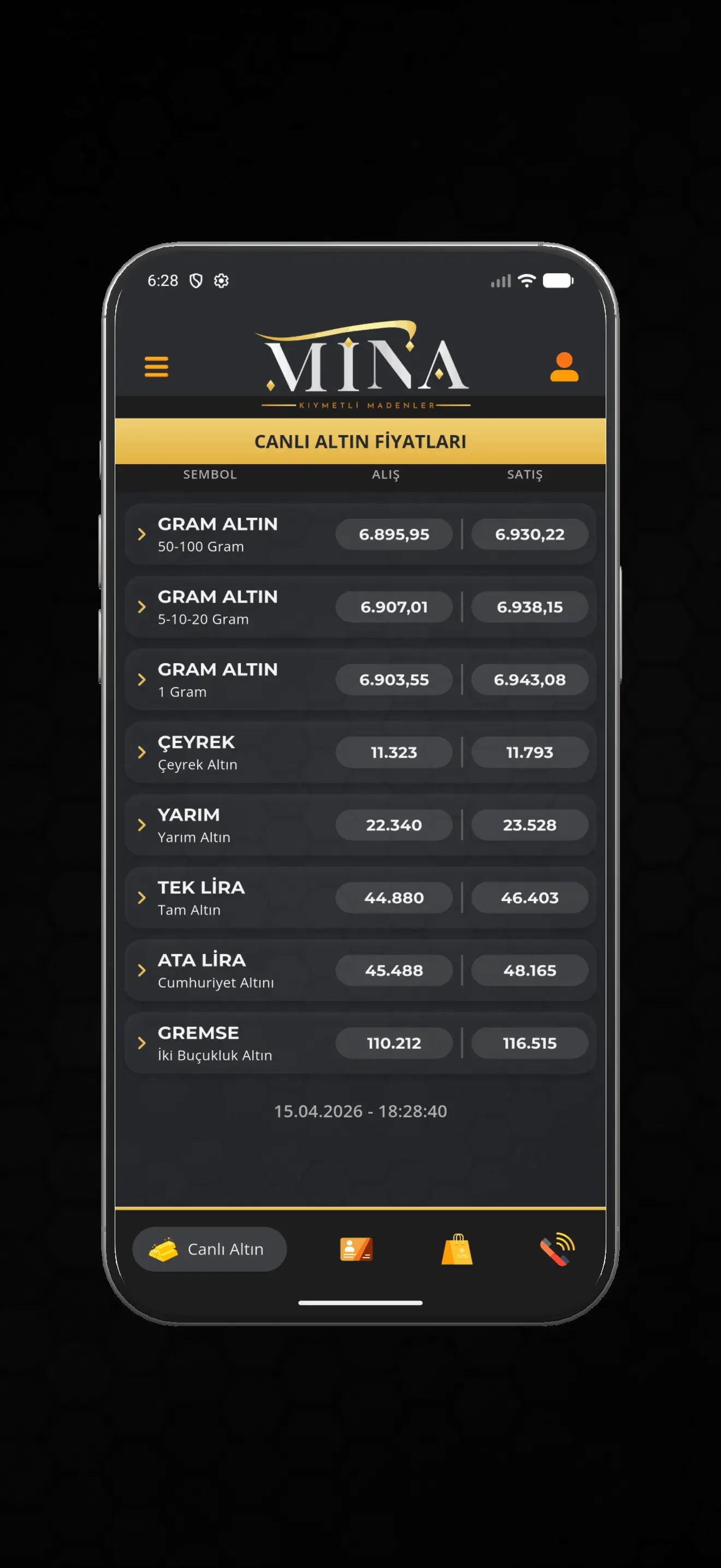 Mina Gold Mobil Uygulama